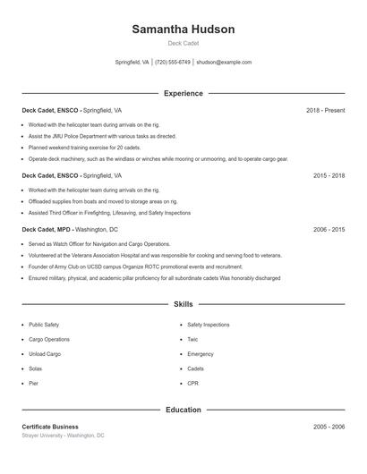 Deck Cadet Resume