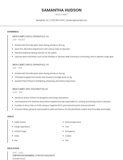 Deck Cadet Resume