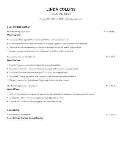 Deck Engineer Resume