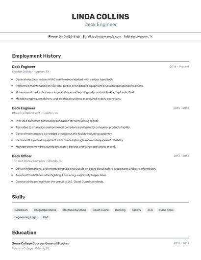 Deck Engineer Resume