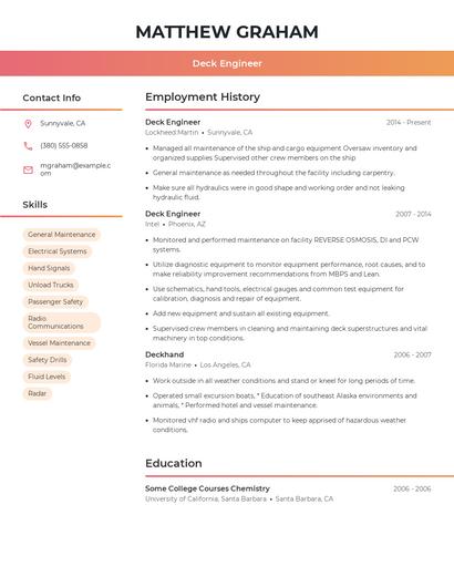 Deck Engineer Resume