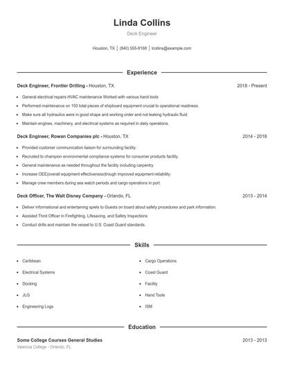 Deck Engineer Resume