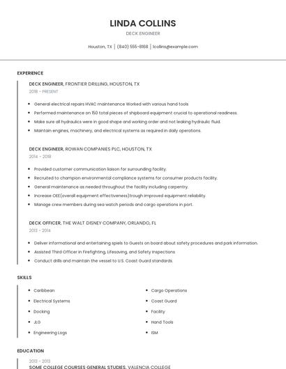 Deck Engineer Resume