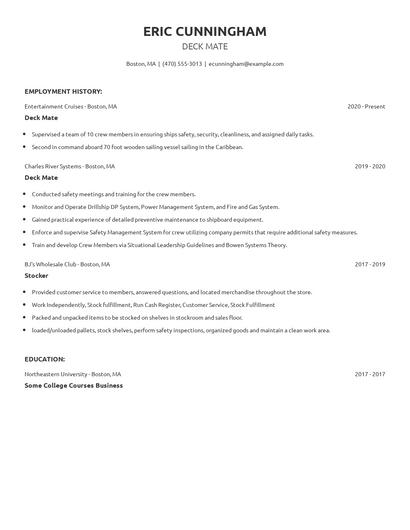 Deck Mate Resume
