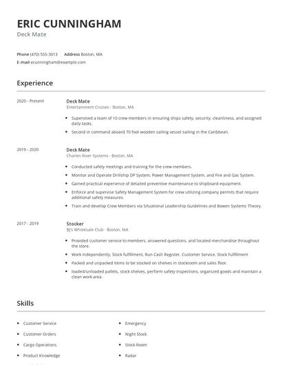 Deck Mate Resume