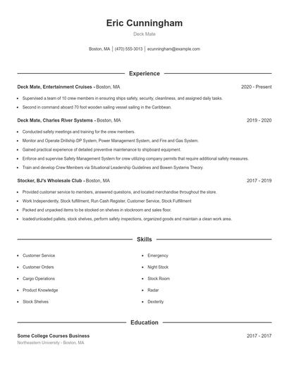 Deck Mate Resume