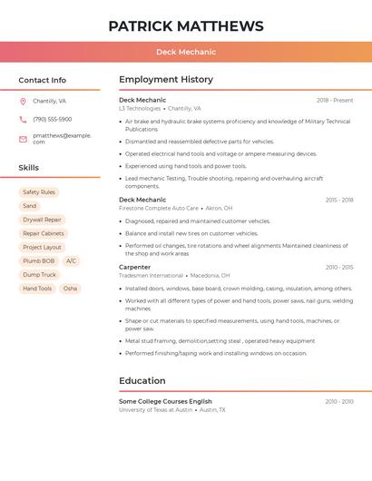Deck Mechanic Resume