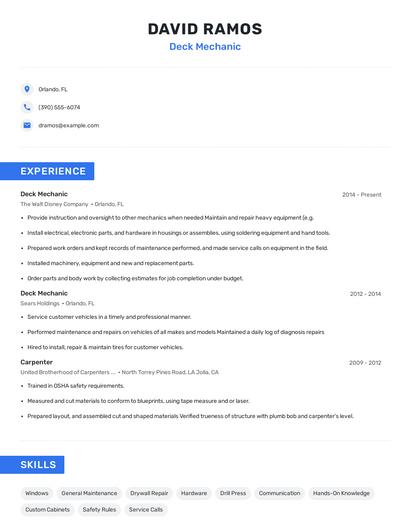 Deck Mechanic Resume