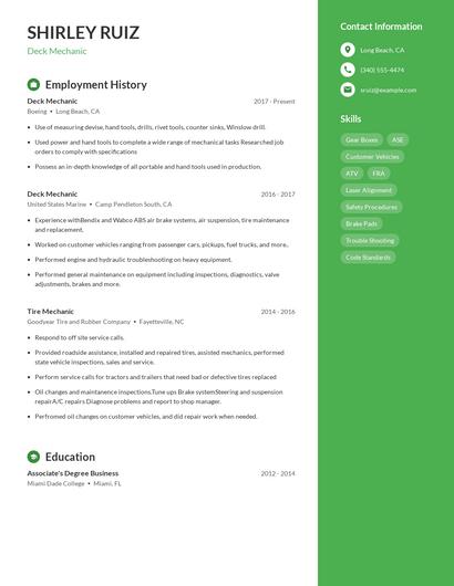 Deck Mechanic Resume