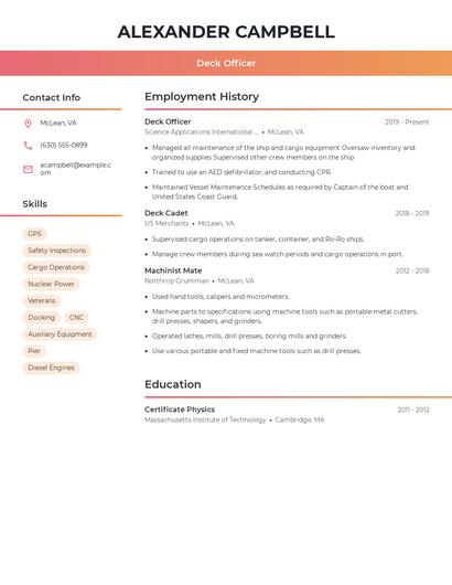 Deck Officer Resume