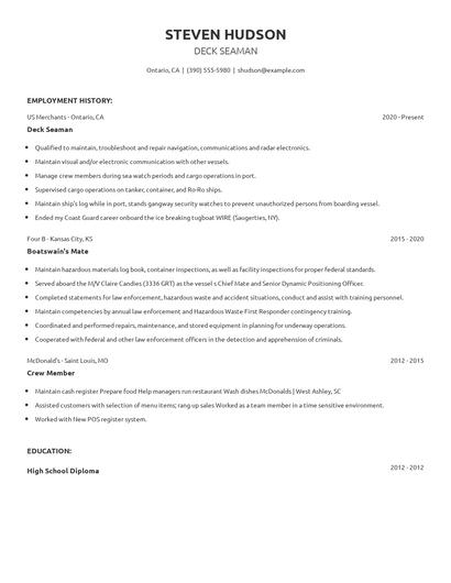 Deck Seaman Resume