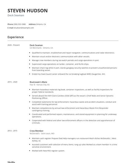 Deck Seaman Resume