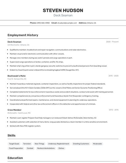 Deck Seaman Resume