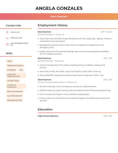 Deck Seaman Resume