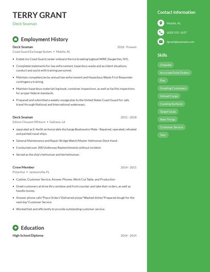 Deck Seaman Resume