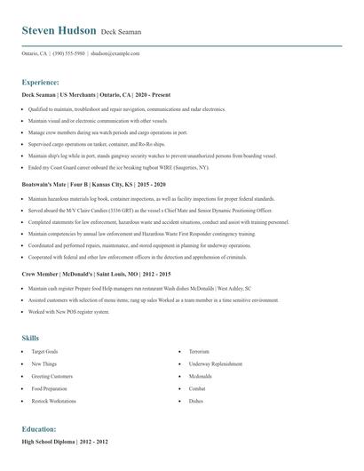 Deck Seaman Resume