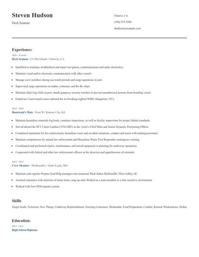 Deck Seaman Resume