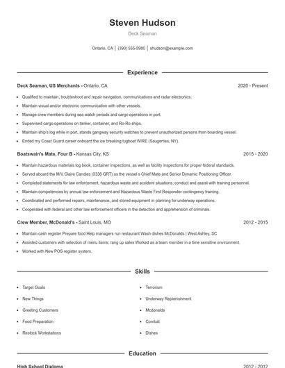 Deck Seaman Resume