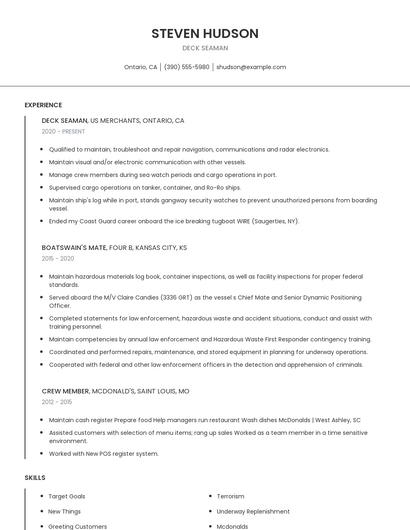 Deck Seaman Resume