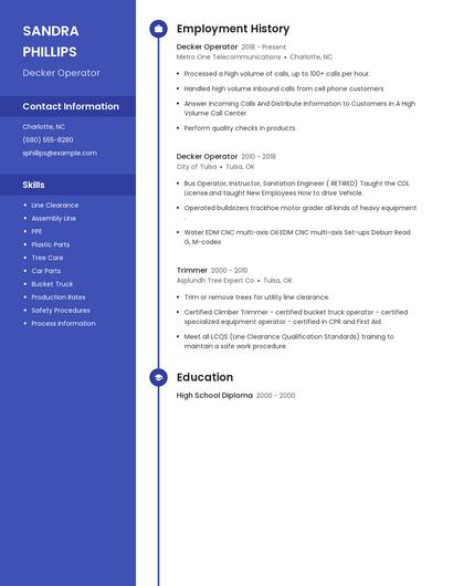 Decker Operator Resume