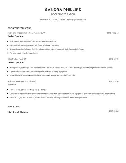 Decker Operator Resume