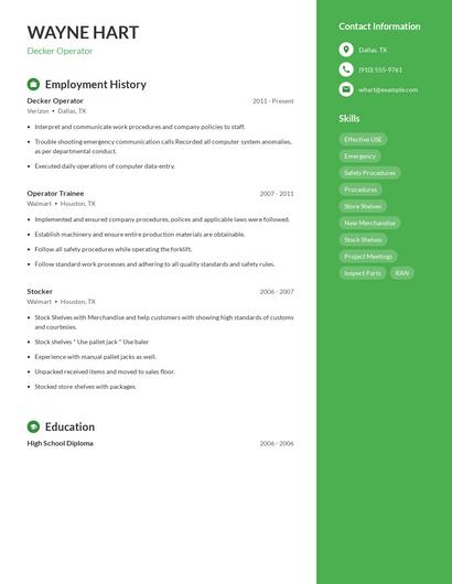 Decker Operator Resume
