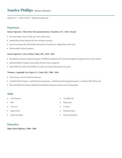 Decker Operator Resume