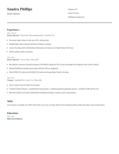 Decker Operator Resume