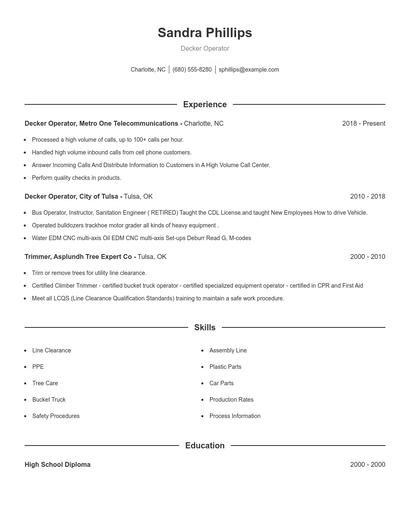 Decker Operator Resume