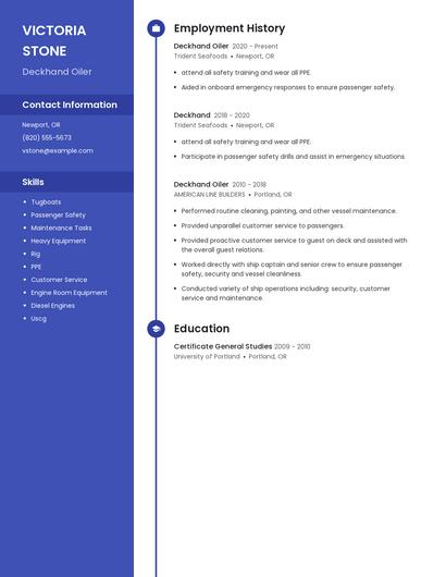 Deckhand Oiler Resume