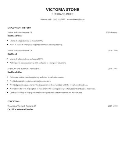 Deckhand Oiler Resume