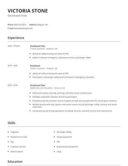 Deckhand Oiler Resume
