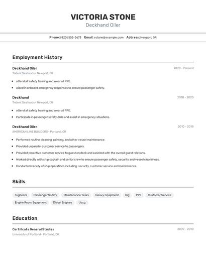 Deckhand Oiler Resume