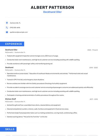 Deckhand Oiler Resume