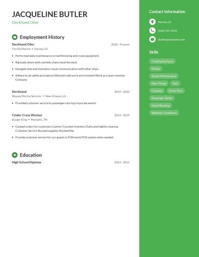 Deckhand Oiler Resume