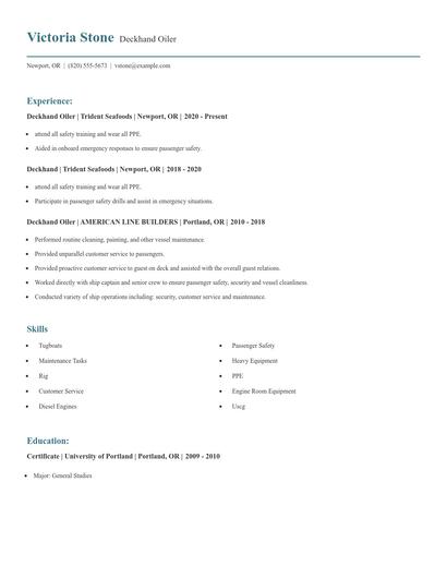Deckhand Oiler Resume