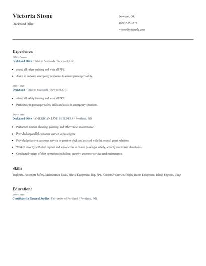 Deckhand Oiler Resume