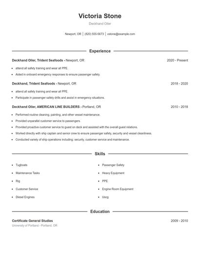 Deckhand Oiler Resume