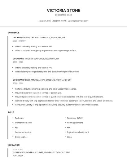 Deckhand Oiler Resume