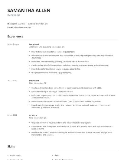 Deckhand Resume