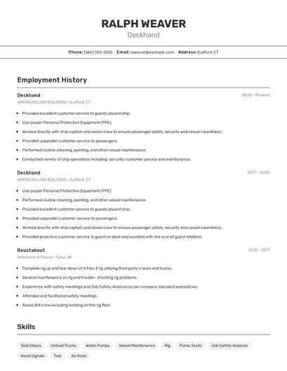 Deckhand Resume
