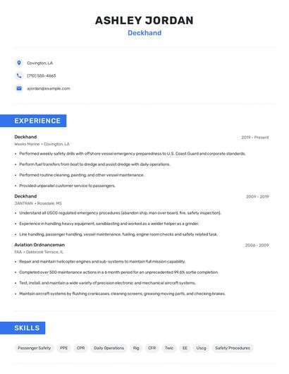 Deckhand Resume