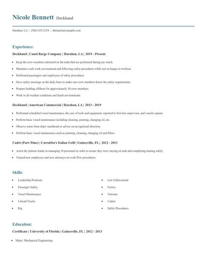 Deckhand Resume