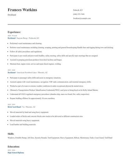 Deckhand Resume