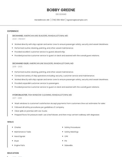 Deckhand Resume
