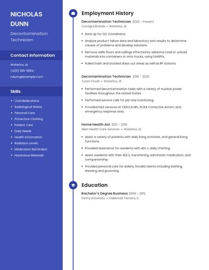 Decontamination Technician Resume