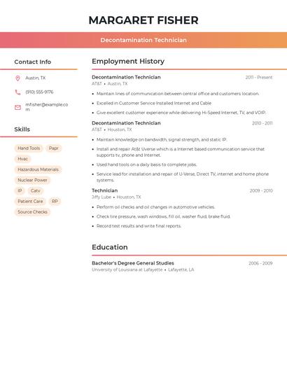 Decontamination Technician Resume