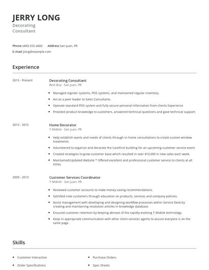 Decorating Consultant Resume