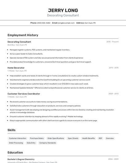Decorating Consultant Resume