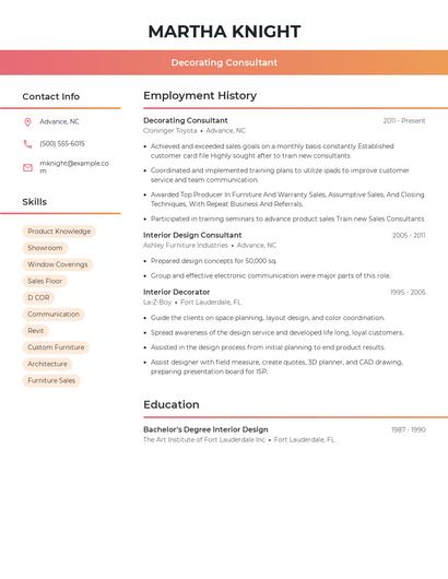 Decorating Consultant Resume